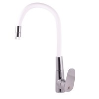 Vodovodní baterie dřezová s flexibilním ramínkem s dvoupolohovým perlátorem AMUR, Barva: chrom/bílá, Rozměr: 3/8''