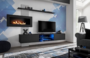 Obývací stěna FLAME B, šedá/černá, černý biokrb