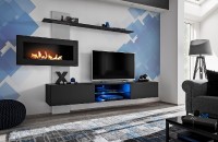 Obývací stěna FLAME B, šedá/černá, černý biokrb