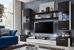 Obývací stěna FRESH, wenge/wenge a bílý lesk