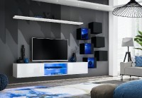 Obývací stěna SWITCH XXI, bílá matná a bílý lesk / černá matná a černý lesk