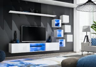 Obývací stěna SWITCH XXI, bílá matná / bílý lesk