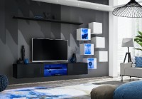 Obývací stěna SWITCH XXI, černá matná a černý lesk / bílá matná a bílý lesk