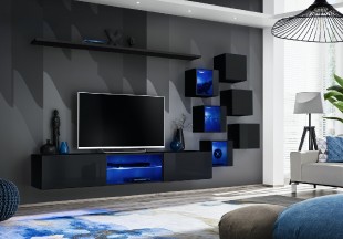 Obývací stěna SWITCH XXI, černá matná / černý lesk