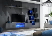 Obývací stěna SWITCH XXI, grafit matná a grafit lesk / černá matná a černý lesk