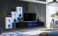 Obývací stěna SWITCH XXII, bílá matná a bílý lesk / černá matná a černý lesk