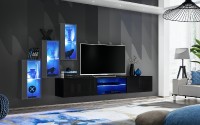 Obývací stěna SWITCH XXII, grafit matná a grafit lesk / černá matná a černý lesk