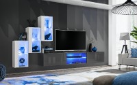 Obývací stěna SWITCH XXII, bílá matná a bílý lesk / grafit matná a grafit lesk