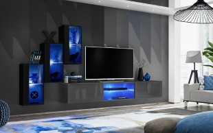 Obývací stěna SWITCH XXII, černá matná a černý lesk / grafit matná a grafit lesk