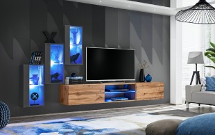 Obývací stěna SWITCH XXII, grafit matná a grafit lesk / dub wotan a dub wotan