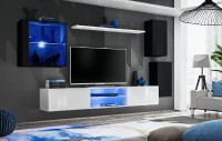 Obývací stěna SWITCH XXIII, černá matná a černý lesk / bílá matná a bílý lesk