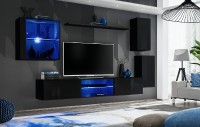 Obývací stěna SWITCH XXIII, černá matná / černý lesk