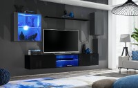 Obývací stěna SWITCH XXIII, grafit matná a grafit lesk / černá matná a černý lesk