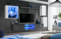 Obývací stěna SWITCH XXIII, bílá matná a bílý lesk / grafit matná a grafit lesk