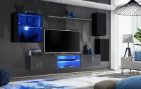 Obývací stěna SWITCH XXIII, černá matná a černý lesk / grafit matná a grafit lesk