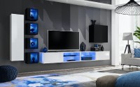 Obývací stěna SWITCH XXVI, bílá matná a bílý lesk / černá matná a černý lesk