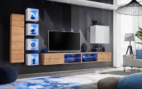 Obývací stěna SWITCH XXVI, dub wotan a dub wotan / bílá matná a bílý lesk