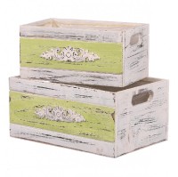 Obal na květiny dřevěný - tvar šuplíku, zelený, cena za sadu 2 ks. AB2163-GRN, sada 2 ks