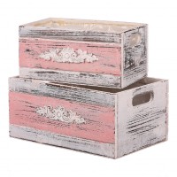 Obal na květiny dřevěný - tvar šuplíku, růžový, cena za sadu 2 ks. AB2163-PINK, sada 2 ks