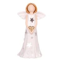 Anděl bílý držící srdce - svícen na čajovou svíčku KEK9448