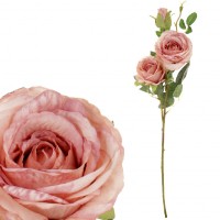 Růže, dva květy s poupětem, barva růžová tmavá. Květina umělá. KN5115-PINK-DK, sada 12 ks