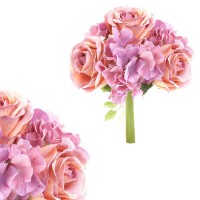 Hortenzie a růže, puget, barva lila a růžová. Květina umělá. KN5123-MIX1