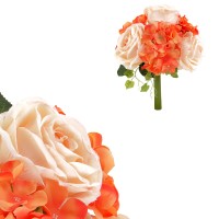 Hortenzie a růže, puget, barvy oranžová a smetanová. Květina umělá. KN5123-MIX2