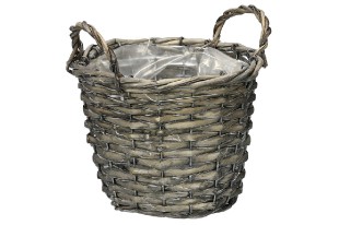 Košík proutěný - obal na květiny, kulatý, šedý OV4044, sada 4 ks