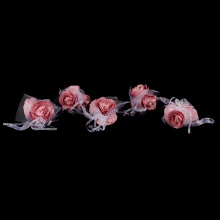 Girlanda z 5svazků růžiček po 3 květech  na stuze, barva lila , umělá dekorace PRZ2902