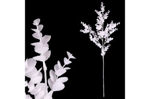 Eukalyptus větev - bílá barva s glitry. SG6087-WH, sada 6 ks