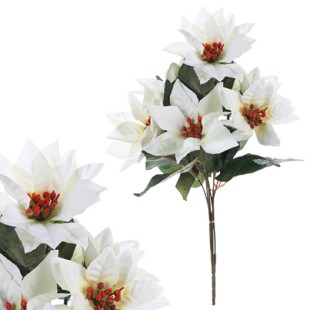 Puget  vánočních růží,poinsécek bílých (7hlav). Květina umělá. UK-0033