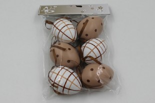 Vajíčko plastové béžové 6 cm, dekorační na zavěšení, cena za sadu 6 kusů VEL5024