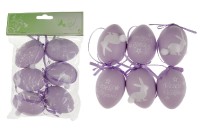 Vajíčka plastová 6cm, s nápisem VESELÉ  VELIKONOCE, 6 kusů v sáčku, barva lila, VEL5047-LILA