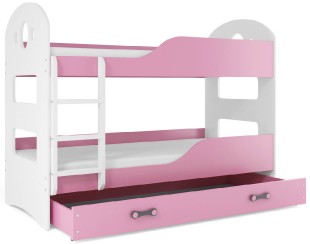 Patrová postel se zásuvkou Dominik 80x160cm, bílá/růžová