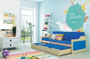 Dětská postel s přistýlkou DAVID 90x200 cm, borovice/modrá