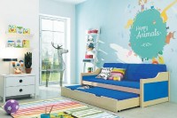 Dětská postel s přistýlkou DAVID 90x200 cm, borovice/modrá