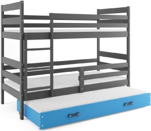 Patrová postel s přistýlkou ERYK 3 90x200 cm, grafitová/modrá