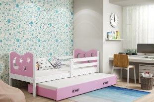 Dětská postel s přistýlkou MIKO 2 80x190 cm, bílá/růžová