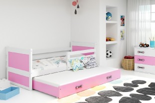 Dětská postel s přistýlkou RICO 2 90x200 cm, bílá/růžová