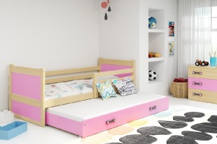 Dětská postel s přistýlkou RICO 2 90x200 cm, borovice/růžová