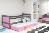 Dětská postel s přistýlkou RICO 2 90x200 cm, grafitová/růžová
