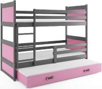 Patrová postel s přistýlkou RICO 3 80x160 cm, grafitová/růžová