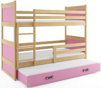 Patrová postel s přistýlkou RICO 3 80x190 cm, borovice/růžová