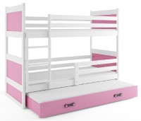 Patrová postel s přistýlkou RICO 3 90x200 cm, bílá/růžová
