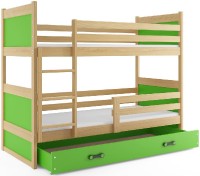 Patrová postel RICO 80x160 cm, borovice/zelená
