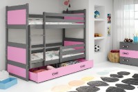 Patrová postel RICO 80x160 cm, grafitová/růžová