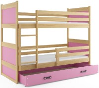 Patrová postel RICO 90x200 cm, borovice/růžová