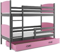 Patrová postel TAMI 80x160 cm, grafitová/růžová - výprodej