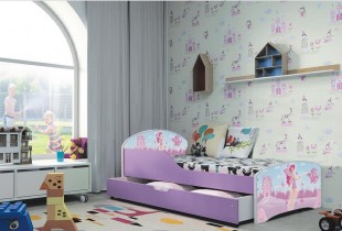 *Dětská postel TOBI 80x140 cm, bílá/fialová - AKCE