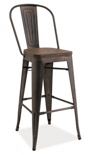 Barová kovová židle LOFT H-1 grafit/tm.ořech